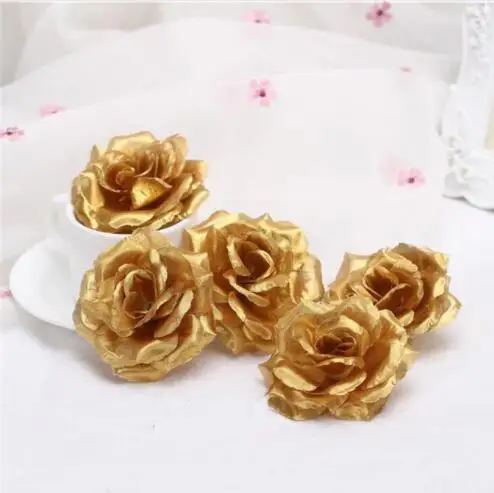 golden 10 шт./лот 8 см Искусственные черные розы Шелковые головки цветов DIY Свадебные украшения для дома праздничные аксессуары вечерние принадлежности 19 цветов - Цвет: golden