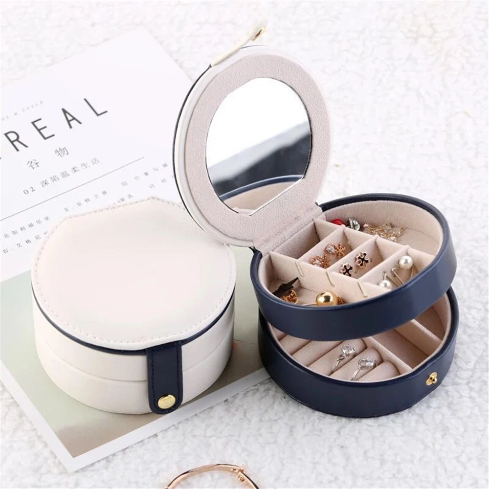 

Korean Style Fresh And Simple Girl Earrings Plate Jewelry Box Protable Leather Earrings Ring Multi-function Jewelry Storage Box