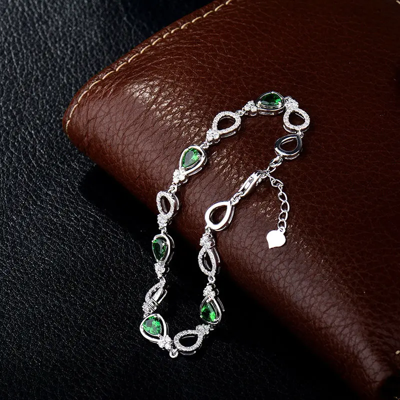 LOVERJEWELRY однотонный 18Kt браслет из белого золота Tsavorite Pear 4x5 мм натуральный
