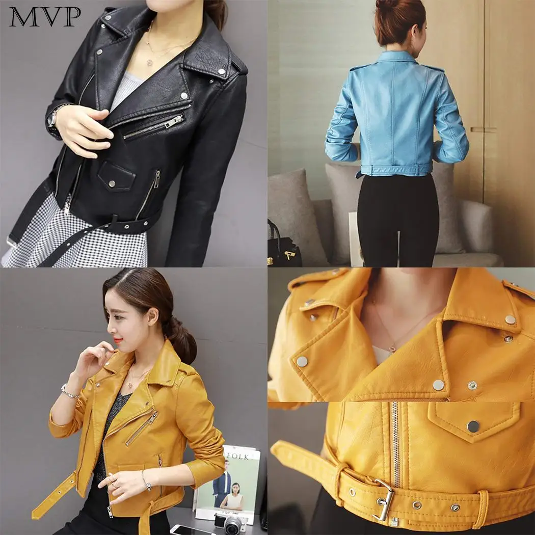 Новая модная женская Повседневная однотонная куртка из искусственной кожи на