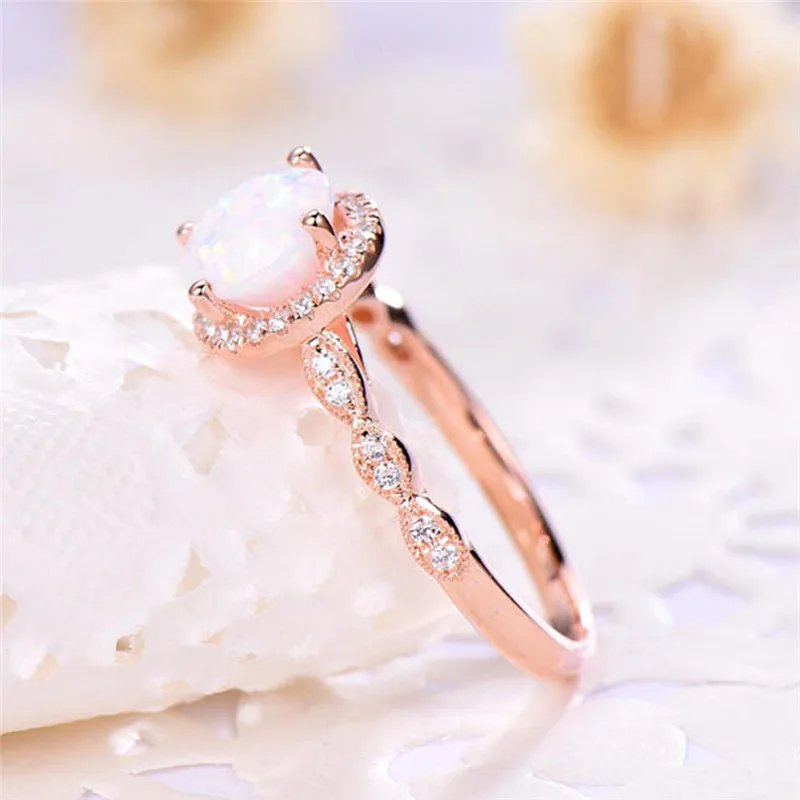 BOAKO Opal Ring Fashion Women Rings Jewelry Rose Gold Filled Wedding Engagement Exquisite Beautiful Ornaments Anillos | Украшения и