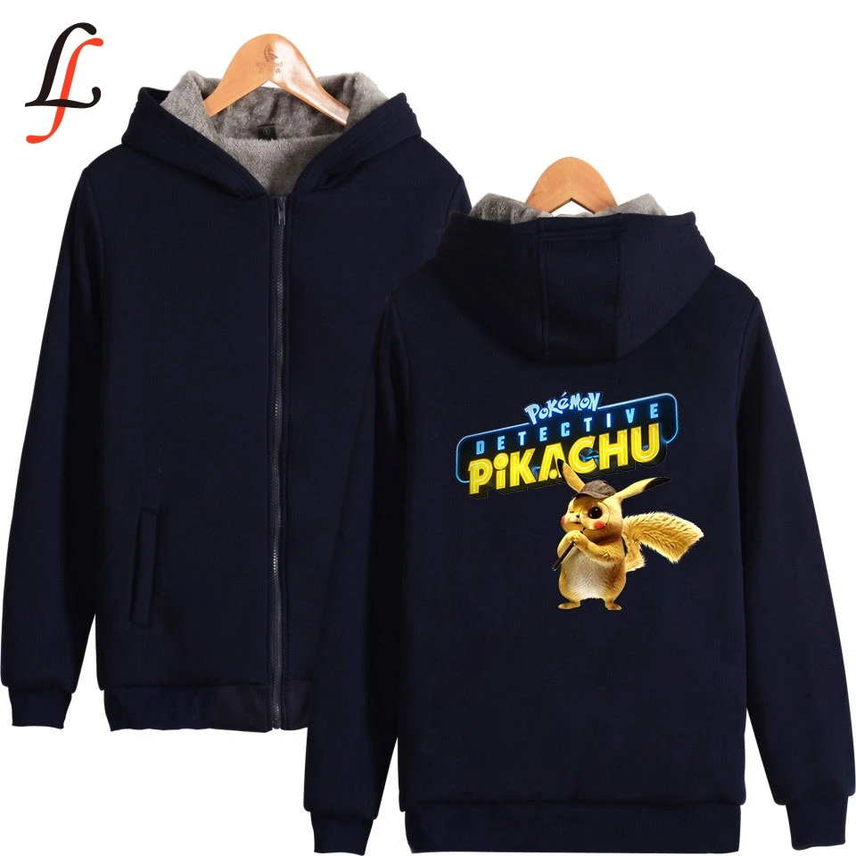 Толстовка с капюшоном Pikachu теплая зимняя уличная куртка унисекс на молнии 2019| |