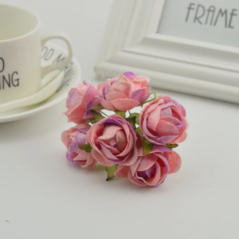 6 шт. 3 см ручная работа шелковая искусственная Роза букет свадебное украшение для