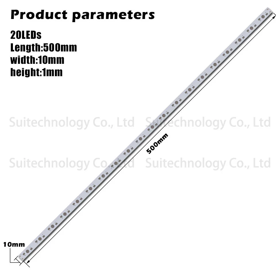 20LEDs 500x10x1mm 10 шт., 1 Вт, 3 Вт, светодиодный, алюминиевая Базовая пластина, печатная плата, поддержка, светодиодный, для пайки в лампе, панель для 3, 5, 10, 12, 15, 30, 50, 100 Вт, светильник, бусины - Испускаемый цвет: 20LEDs 500x10x1mm