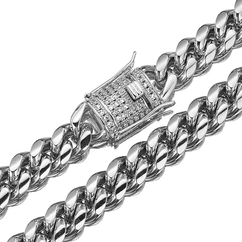 

8/10/12/14/16/18mm Stainless Steel Silver Color Cuban Chain Necklace Or Bracelet Crystal Dragon Lock Clasp Men Women Jewelry