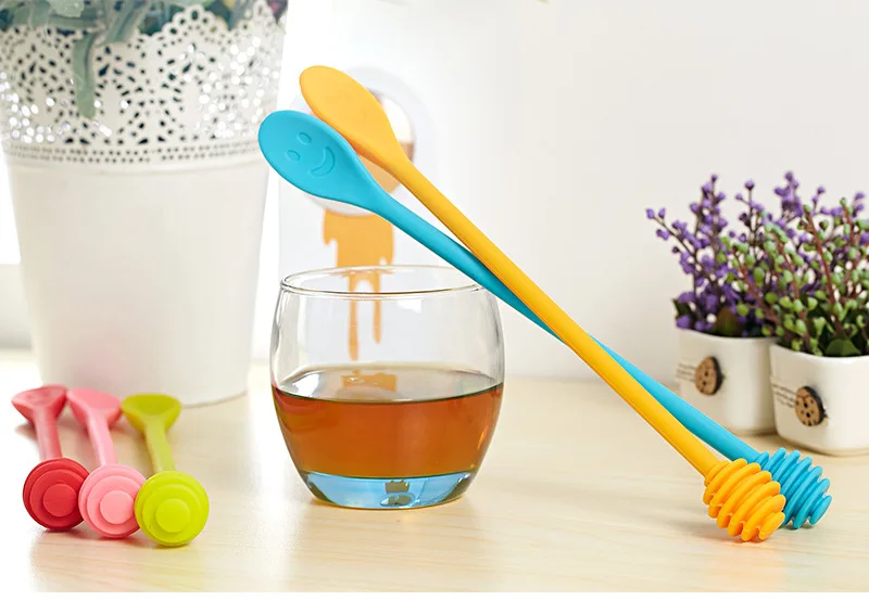 Fast shipping Creative Silicone Spoon Cute Smiling Face Honey Stirring Stick Portable Long Handle Non Slip Mixing Rod Fashion | Дом и сад
