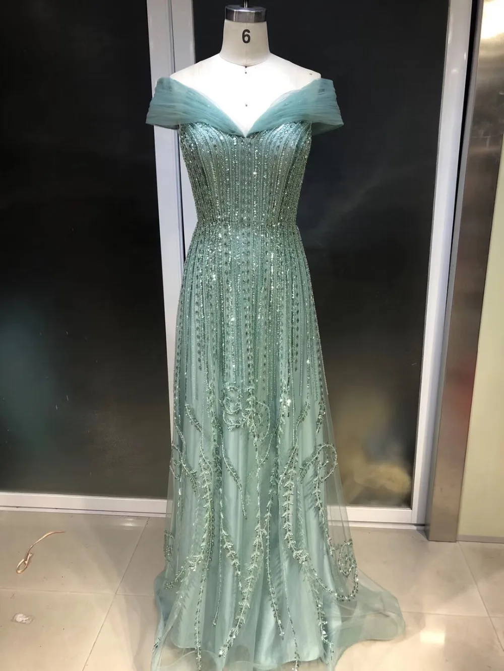 

Robe de soriee New Evening Dresses 2019 V-Neck Cap Sleeve Floor Length Beading Tulle Mermaid Prom Dresses