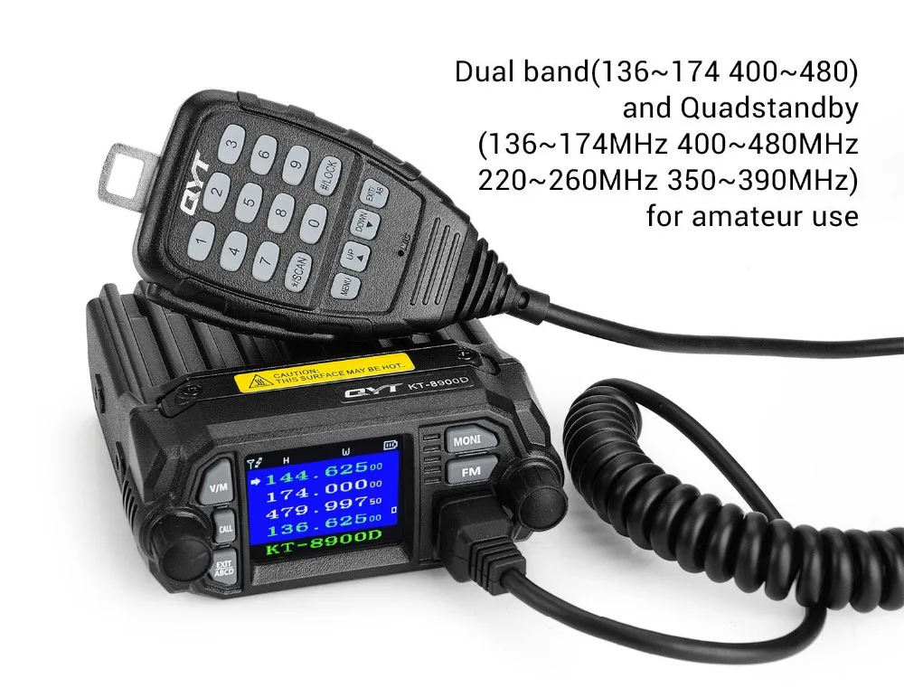 QYT KT-8900D мини-автомобиль мобильное радио 136-174& 400-480MHz Ddual Band Quad Dsiplay 25W Мобильный трансивер KT8900D рация