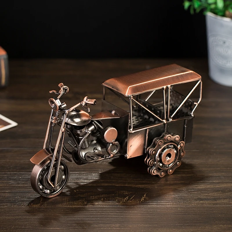 Retro Three-wheeled Motorcycle Model Iron art Tricycle Decor