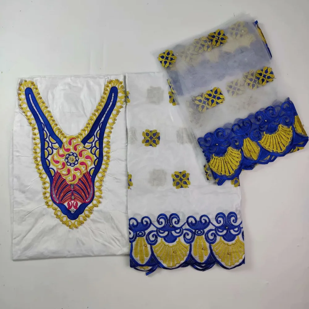 (3 + 2 ярдов) Индия Базен Riche Getzner кружевная ткань 2018 с блузкой зеленый цвет бисером