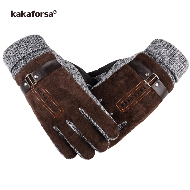 Brown Kakaforsa лыжные перчатки из свиной кожи зимние Утепленные флисовые теплые мужские кожаные перчатки для занятий спортом на открытом воздухе мотоциклетные сноубордические перчатки - Цвет: Brown