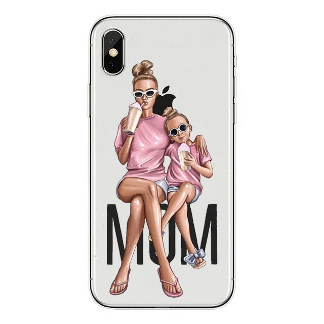 TPU Soft Super Mom Черные коричневые волосы, уважаемые дети, мама, сын, королева 01, мама, принцесса, задняя чехол для iPhone 7 6 6s 8 Plus 5s X XS, силиконовые чехлы для телефонов - Цвет: TPU Soft Super Mom