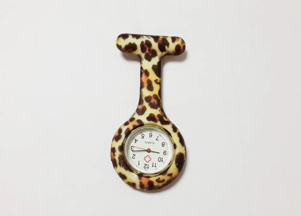100pcs/lot Fashion Sexy Leopard Prints Silicone Nurse Pin Pocket Watch Analog Hang Fob watch Children Christmas Gifts | Наручные часы