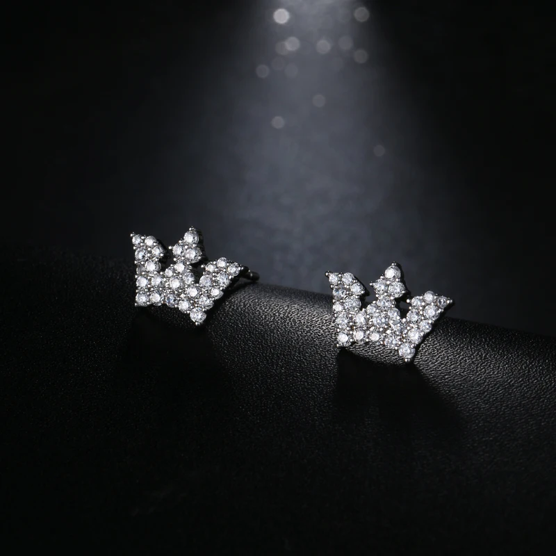 2017 Z модные милые серебряные короны блестящие чешские серьги в Корейском стиле