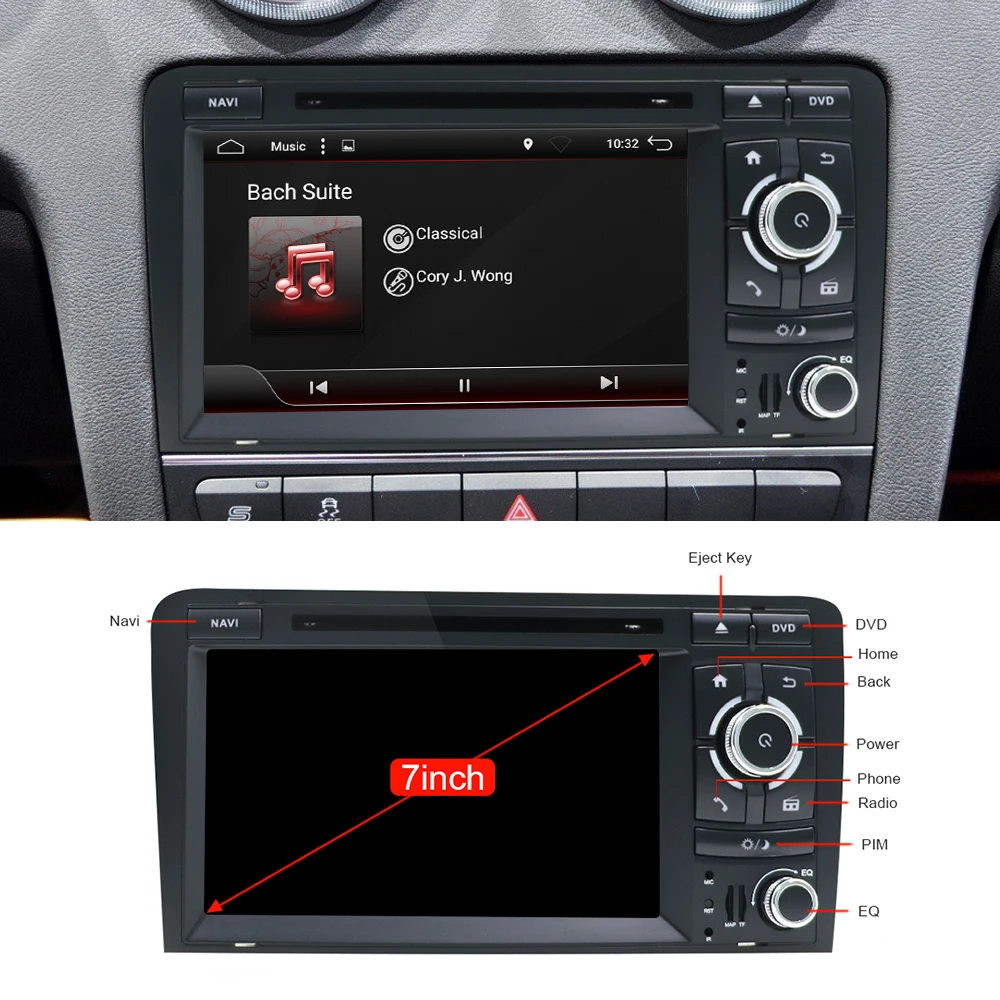 Eunavi Android 9,0 2G+ 32G 2 DIN автомобильный DVD gps для Audi A3 8P 2003-2012 S3 2006-2012 RS3 Sportback 2011 мультимедийный плеер 8 ядер