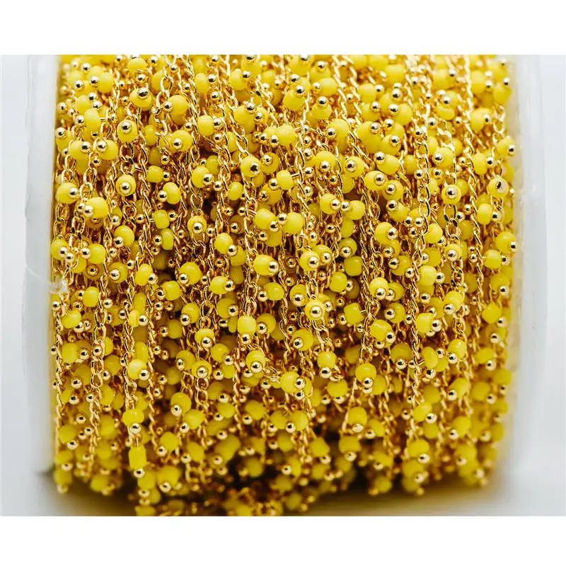 yellow Позолоченные латунные бисерные цепочки, 1,8 мм цепь со стеклянным бисером, детали цепочки ожерелья(# LK-201)/1 метр = 3,3 футов - Цвет: yellow
