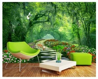beibehang fashion three dimensional decorative painting wall paper woods park green shade road 3d wallpaper landscape background
