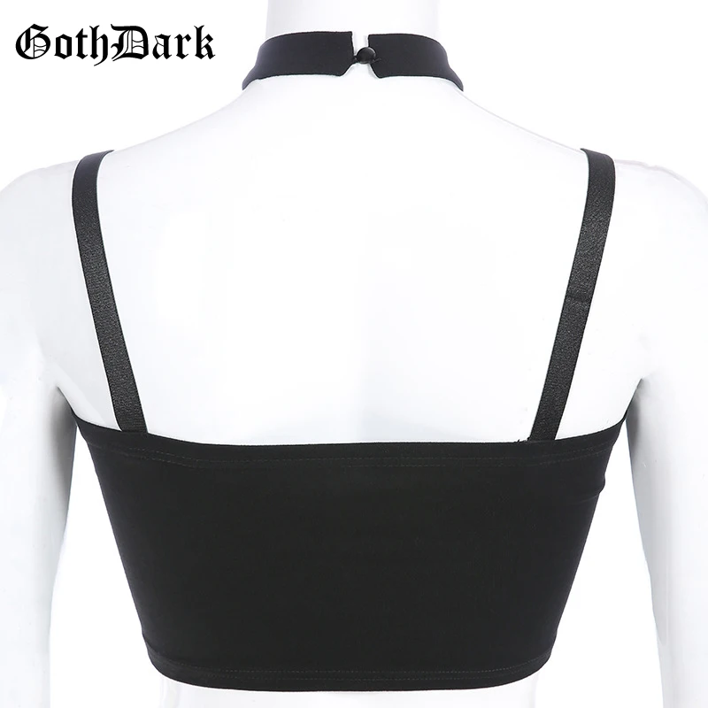 Женский короткий топик Goth Dark, черный короткий летний топ в готическом стиле с открытыми плечами, сексуальная майка с вырезом