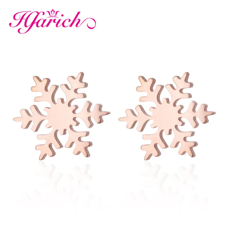 Hfarich Fashion Snowflake Earring Small Stainless Steel Flower Ear Earrings Piercing Christmas Jewelry New Year's Gift | Украшения и