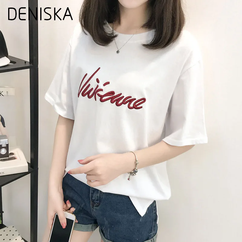 DENISKA 2018 Весна Лето Новый Harajuku Корейский Старинные Письмо Вышивка Основные