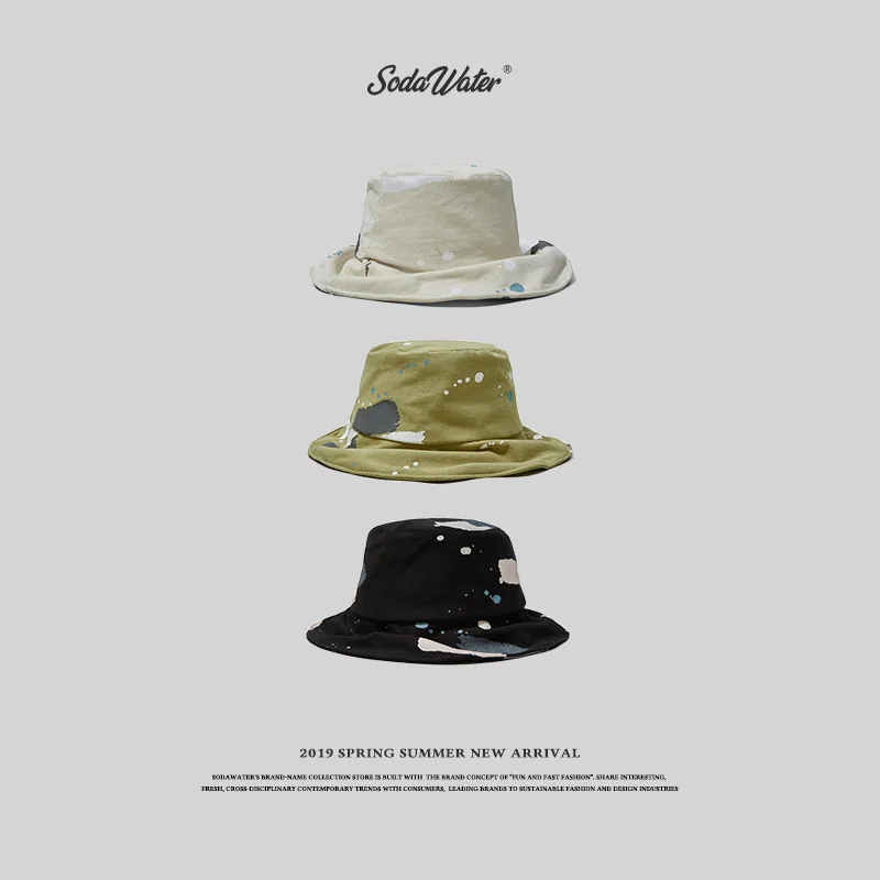 SODAWATER 2019 Cotton Splash Ink Retro Bucket Cap Fisherman Hat Outdoor Travel Men And Women Sun 138CI2019|Мужская панама| |