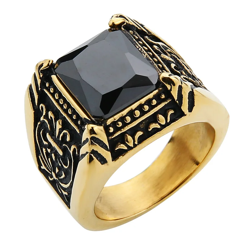 Gold-Black Ювелирные изделия Valily, мужское винтажное античное серебряное красное CZ Кольцо из нержавеющей стали с королевским цветком, обручальное кольцо для женщин, ювелирные изделия - Цвет основного камня: Gold-Black