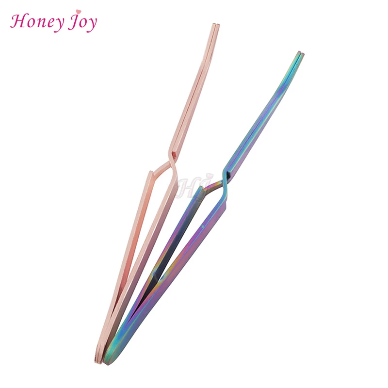 

Golden Rainbow Acrylic Stainless Steel Nail Shaping Tweezers for UV Gel Tips C Curve Pinchers Sculpture Clip Nail Art Treatment