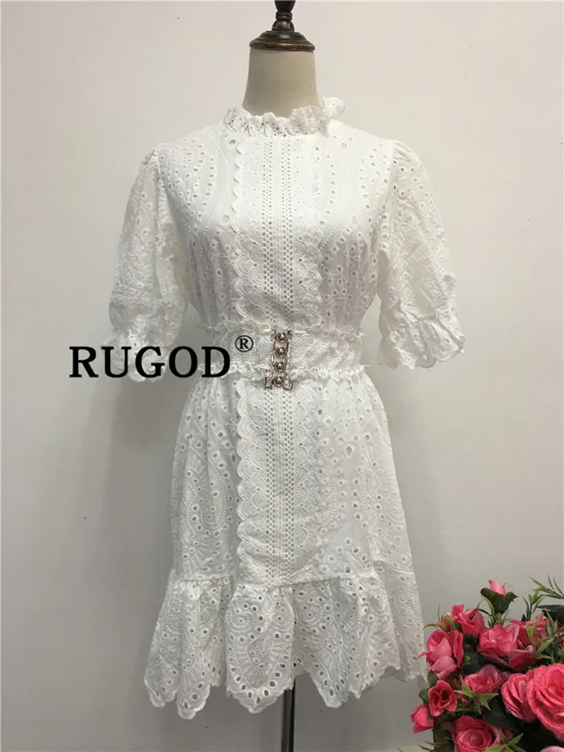 RUGOD Новое модное Открытое платье с пышными рукавами женское платье с круглым вырезом Темперамент Леди Корейская верси