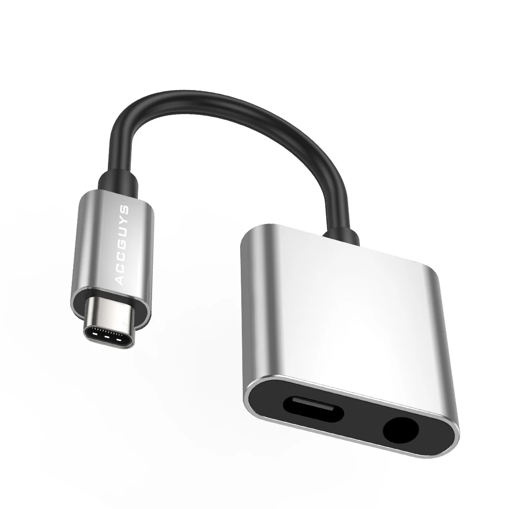 Silver ACCGUYS 3 в 1 Тип C Aux аудио кабель адаптер USB C на 3,5 мм разъем для наушников PD быстрое зарядное устройство адаптер для Google Pixel 2 Эфирное - Цвет: Silver