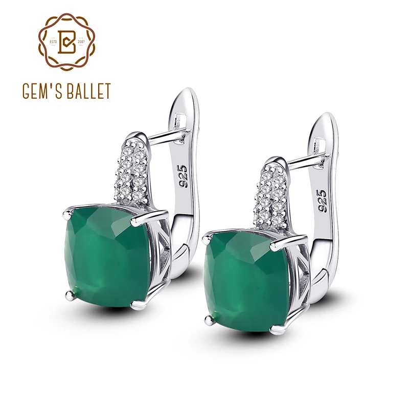 

GEM'S BALLET 7.33Ct Natural Green Agate Gemstone Stud Earrings 925 Silver 585 14K 10K 18K Gold Women's Earrings Fine Jewelry