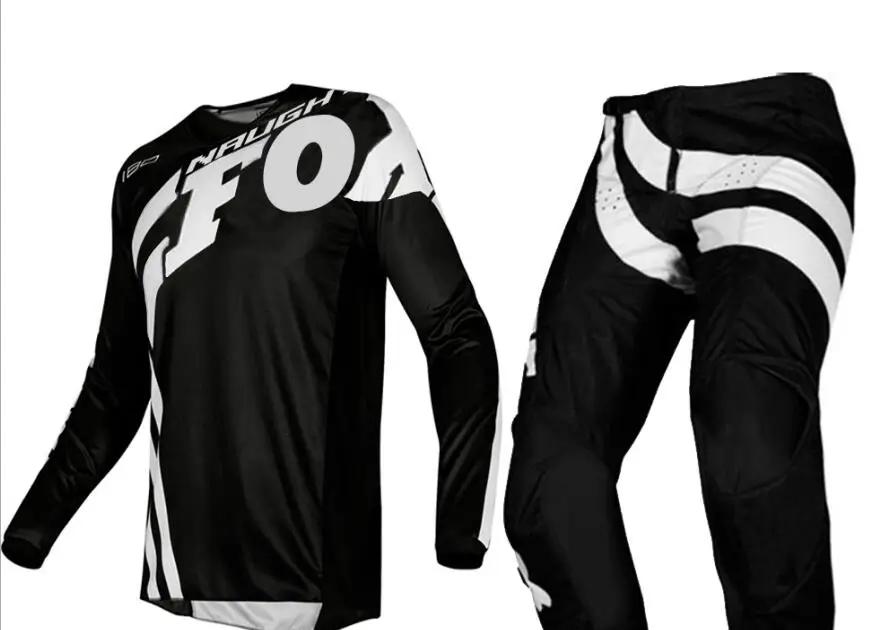Черный NAUGHTY Fox Orange MX 180 Cota Мужская футболка и штаны комбо для мотокросса мотоцикл Dirt Bike внедорожный квадроцикл BMX комплект передач - Цвет: Черный