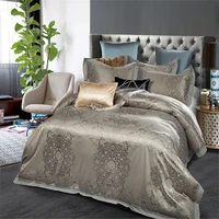 4pc gray gold jacquard bedding sets queen king size duvet cover set silk cotton blend fabric luxury bedlinen