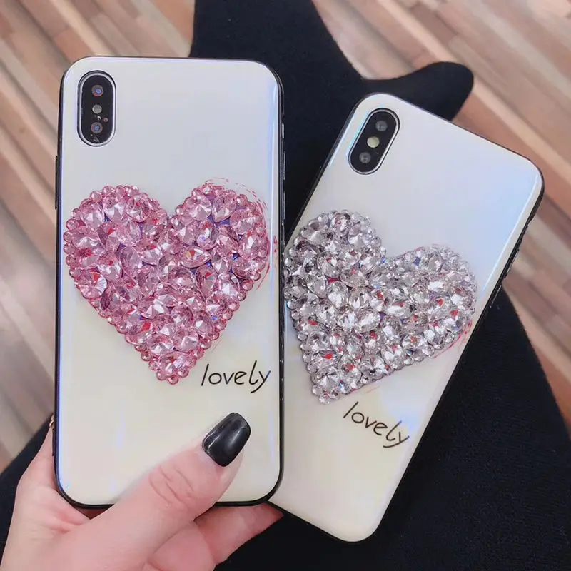 Роскошный 3D Алмазный чехол для телефона с сердечками iphone XS Max XR X 6S Plus 7 7Plus 8 Модный