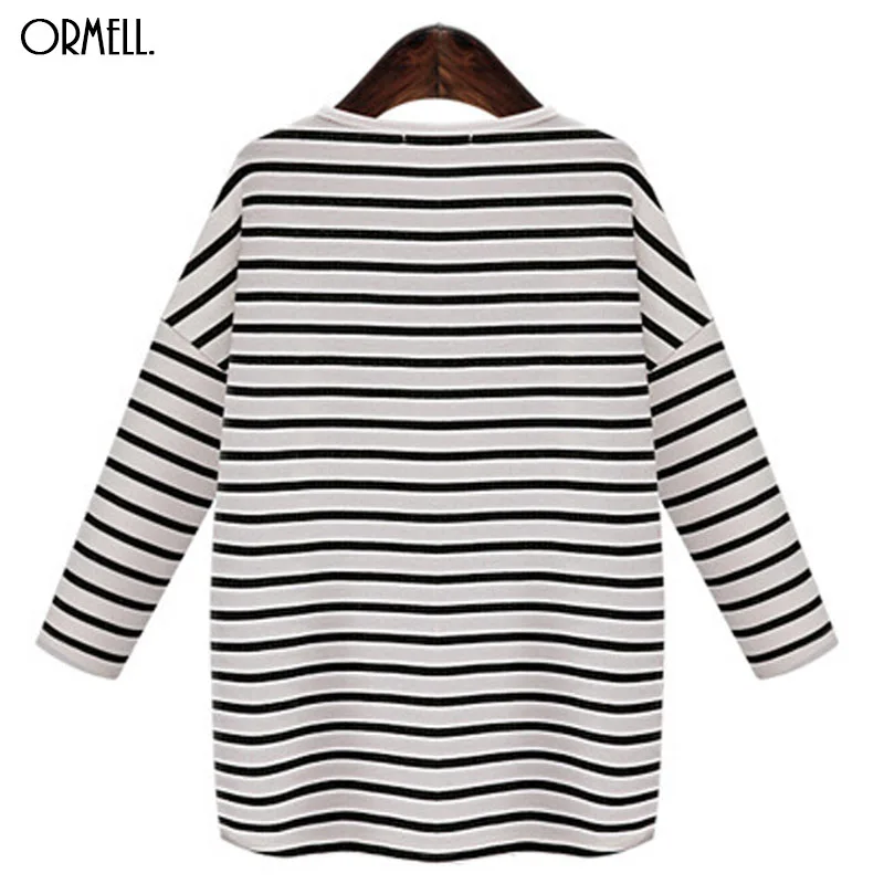 ORMELL Women Loose Side Split Long T Shirt O-Neck Sleeve Shirts Bacis Brief Stripped Femininas European Casual Tops | Женская одежда