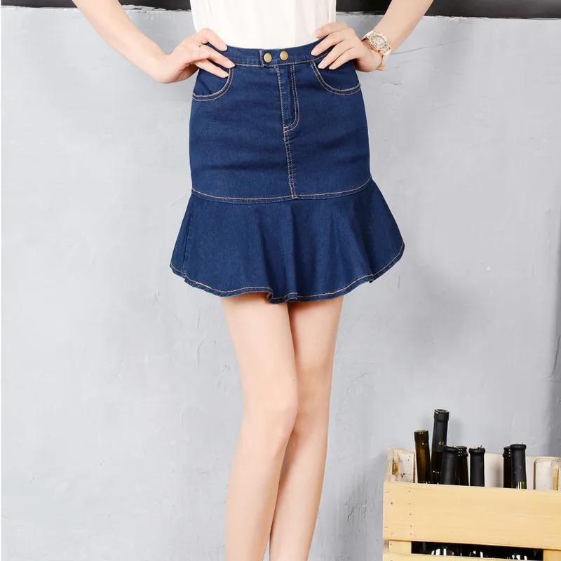 Женская короткая мини юбка в стиле русалки летняя джинсовая с высокой талией
