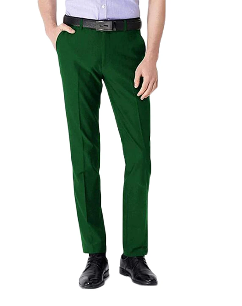 Green Мужской бордовый костюм отдельный Pants Flat-Front прямые Slim-fit Бизнес прямой мужской брюки одноцветное Брюки индивидуальный заказ - Цвет: Green