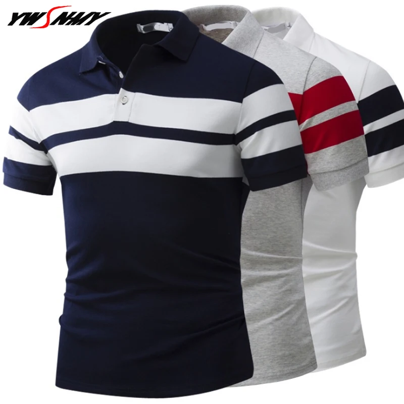 

Men's Polo Shirt Mens Business Casual Breathable Striped Short Sleeve Polo Shirt Pure Cotton Fashion Slim Shirts Tops Tees