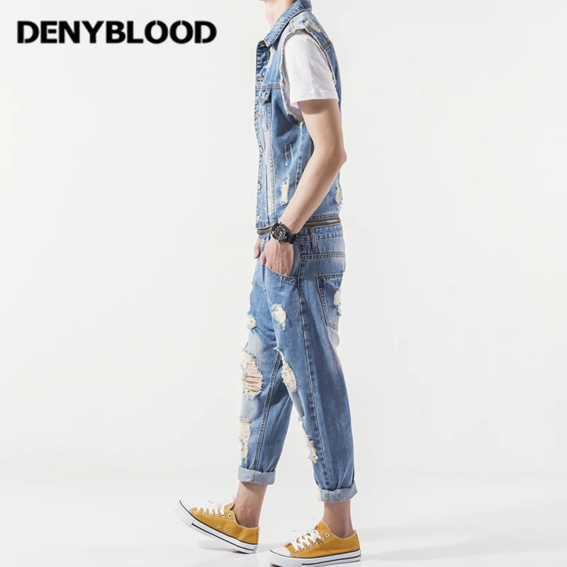 Мужские джинсовые комбинезоны Denyblood потертые винтажные джинсы комбинезон для