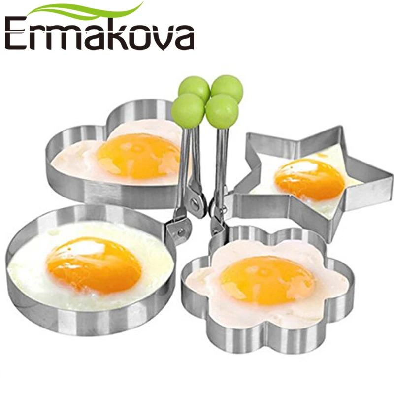 ERMAKOVA Яйцо Блин Кольцо яйцо плесень 4 шт./компл. Нержавеющая сталь DIY жареные блины формы кольца яйца пресс-форм с ручкой(зеленый цвет