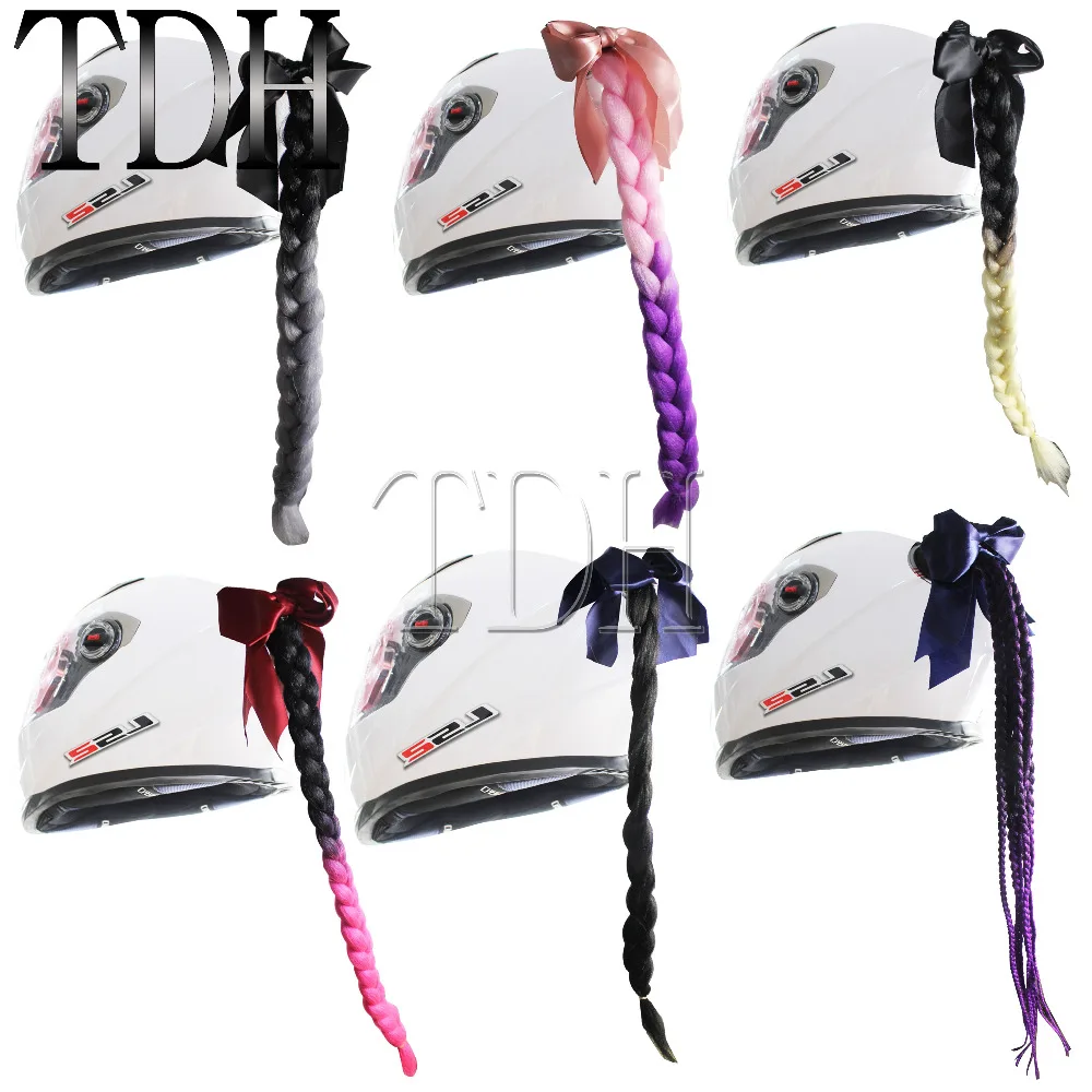 Цветные косички для мотоциклетных шлемов с хвостиком Хвоста Декорация перьев волосы Поворот косы Женщины Punk Стиль.