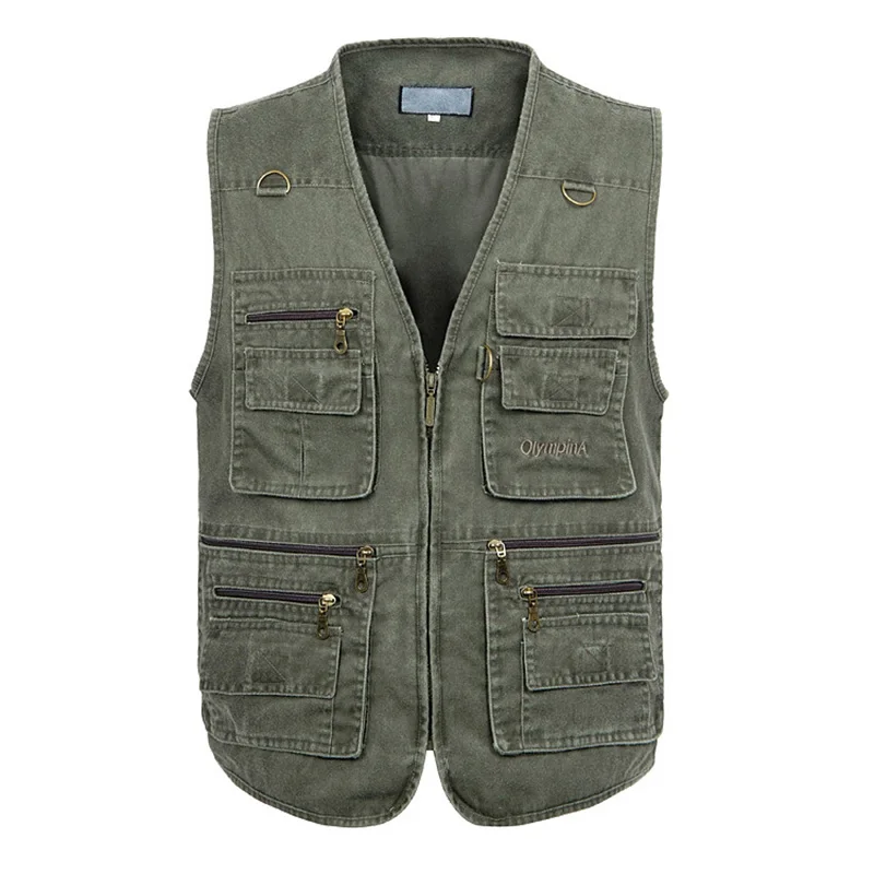 Army Green Vest Летняя верхняя одежда размера плюс 6XL 7XL, джинсовый жилет, Мужская винтажная куртка без рукавов, мульти карман, фотография, мужской жилет, chaleco hombre - Цвет: Army Green Vest