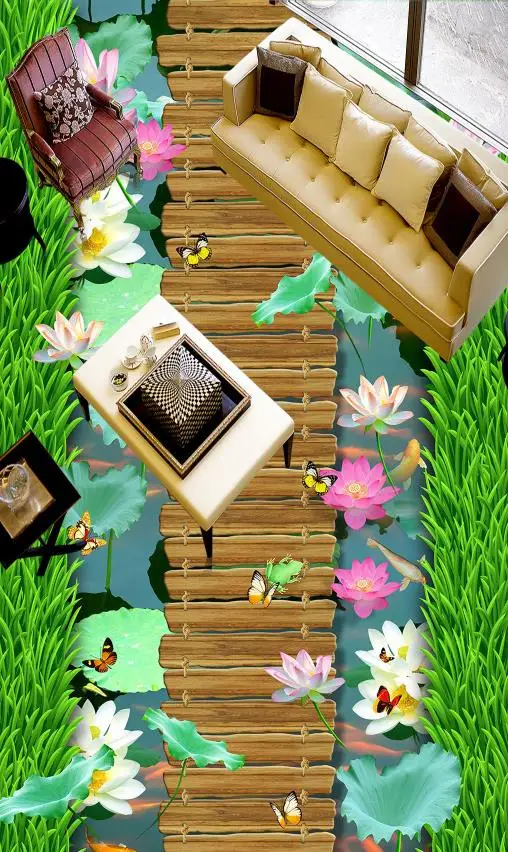 

3d напольная плитка, обои травы в виде лотоса для детской комнаты, 3d напольные обои, стереоскопическая 3d Фреска