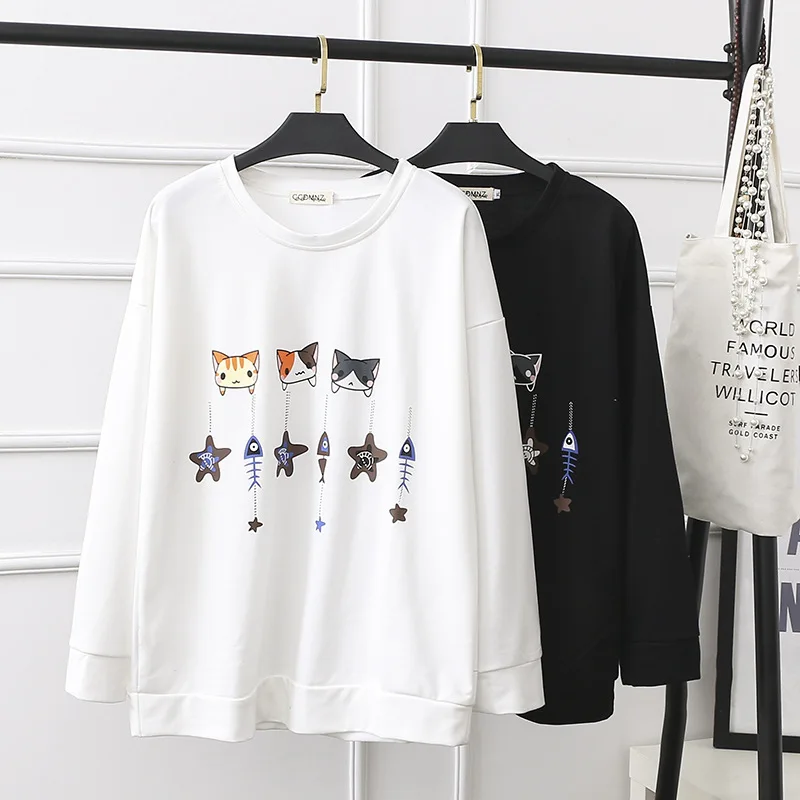 Ubetoku 2018 Winter Spring women sweatshirts ladies cotton hoodies cute cat fishbone pullovers plus size clothing | Женская одежда