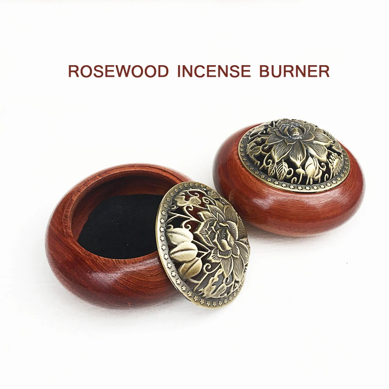 

Rosewood aromatherapy incense box stick incense sandalwood creative wood coil incense burner with lid Home decoration
