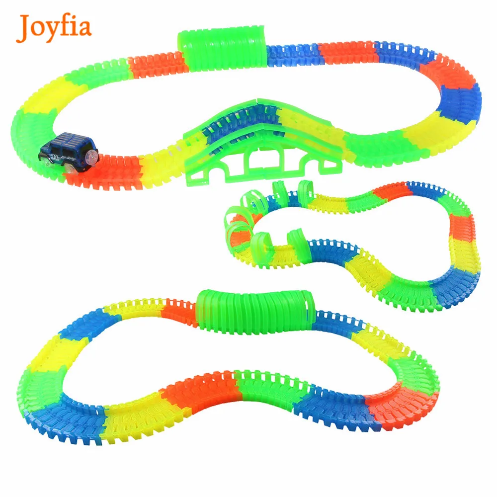 Glowing Race Track Bend Flex Flash in the Dark Assembly Car Toy 80/164/266pcs Glow Racing Track Set Children Educational Toys [