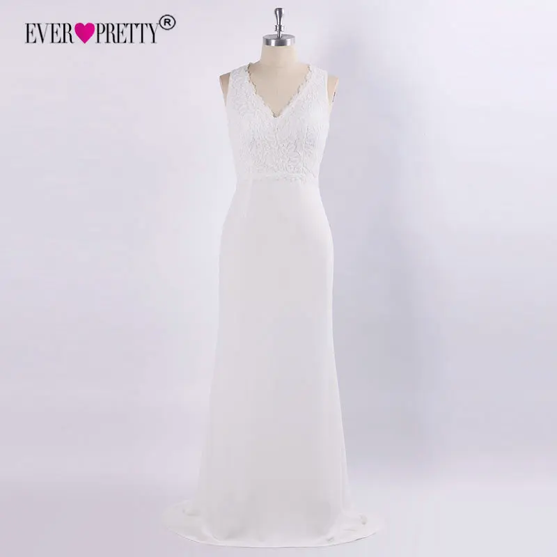 Ever Pretty Robe De Mariee новые элегантные кружевные свадебные платья с v-образным вырезом без рукавов с коротким шлейфом Простые Свадебные платья EP07385CR - Цвет: Cream