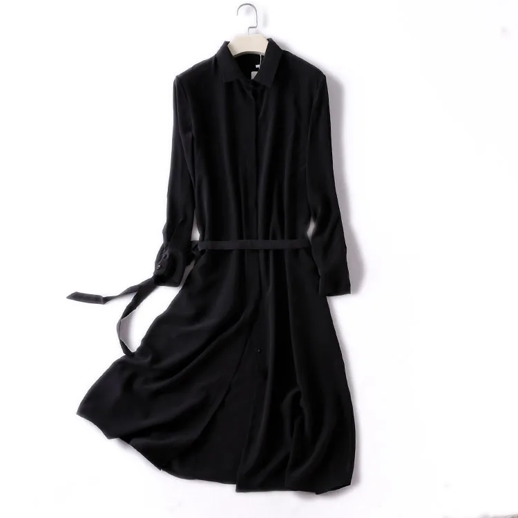 Женское шелковое винтажное платье черное Элегантное повседневное длинное