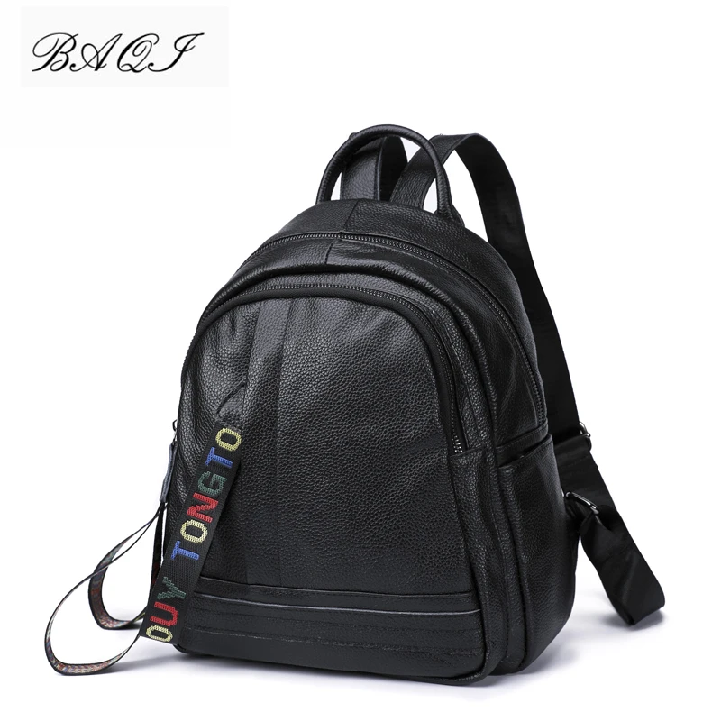 

BAQI Women Backpack Genuine Leather Cowhide 2019 Fashion School Bag Girls Shoulder Bags Women Travel Bag Casual Bagpack Mochila