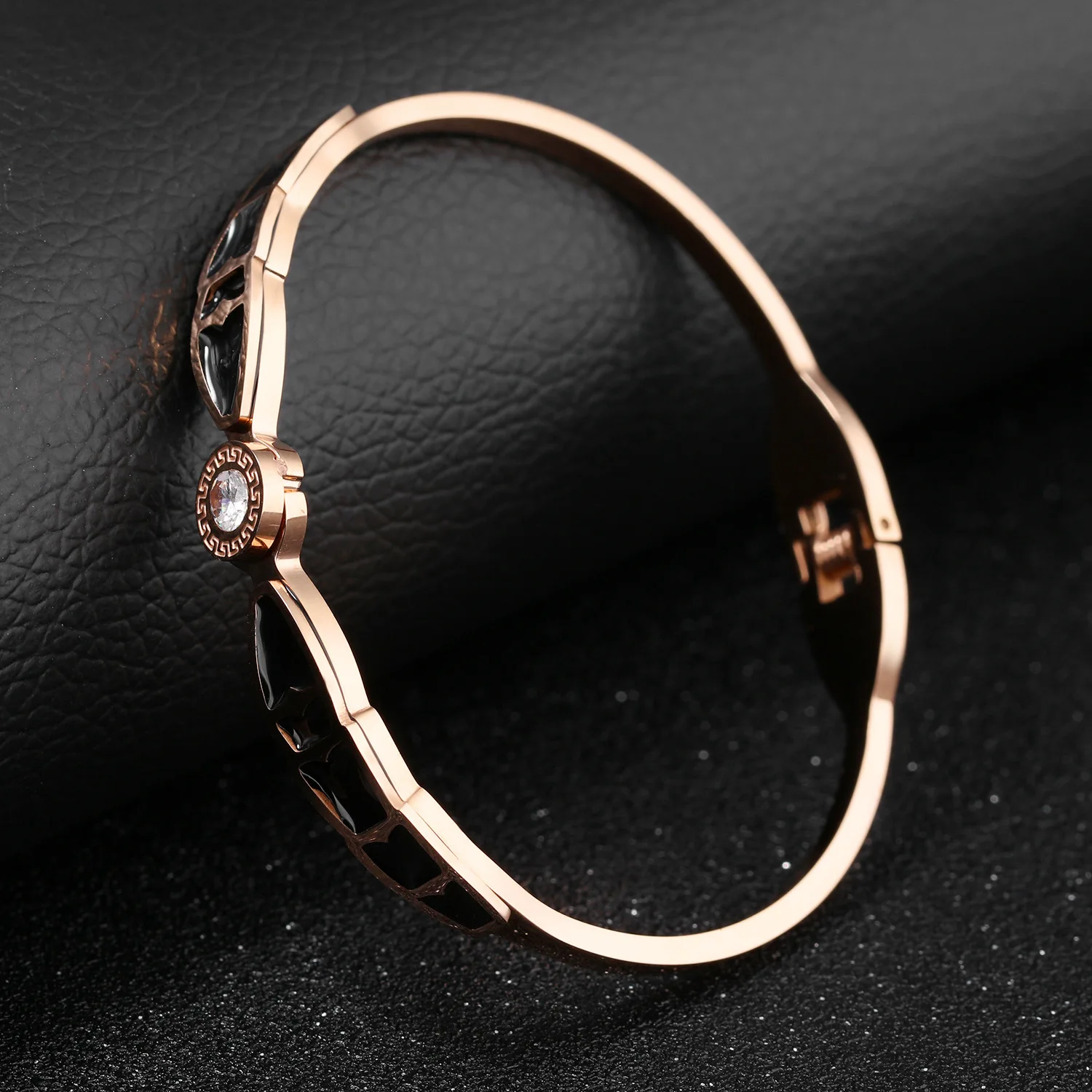 Мода зодиака эмаль черная змея браслет из розового золота греческий