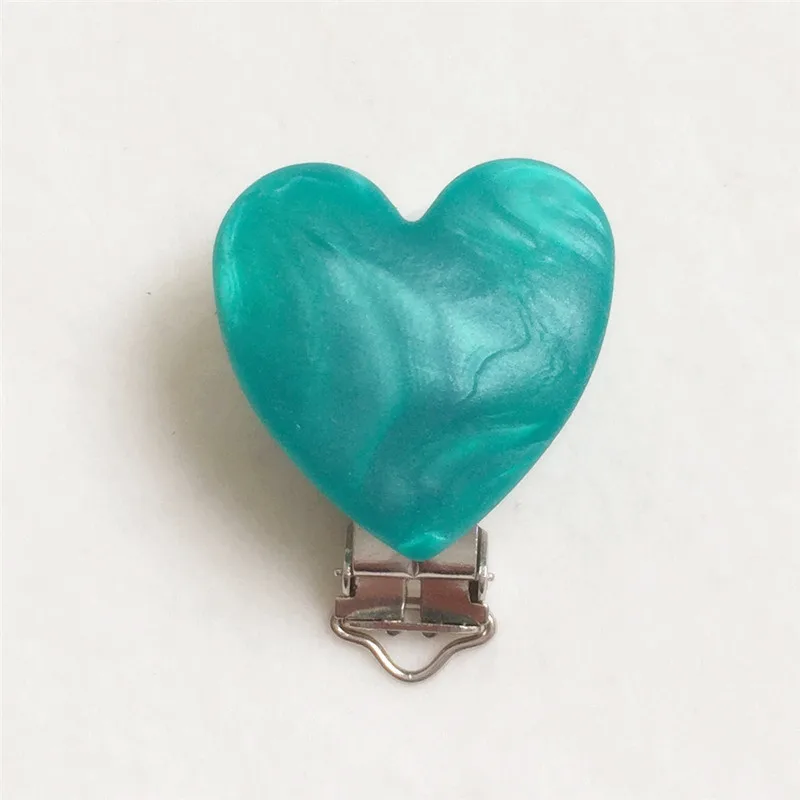 Pearl Green Chenkai 10 шт. без БФА, силиконовый сердце детское кольцо для соски цепочка для прорезывателя Держатель Зажимы DIY пустышка для младенца игрушки вспомогательные зажимы - Цвет: Pearl Green